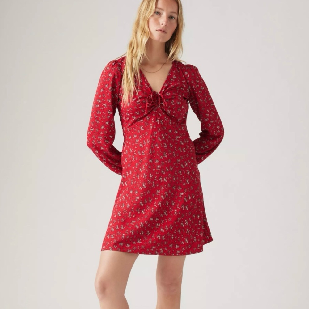 Levi’s Delray Long Sleeve Mini Dress Red Floral Size XS